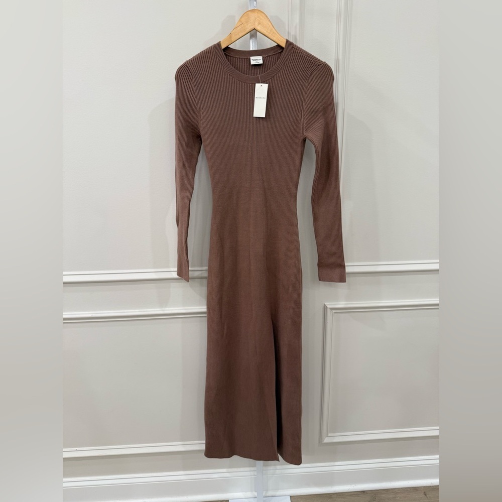 Abercrombie & Fitch Brown Ribbed Long Sleeve Sheath Dress - Picture 1 of 5